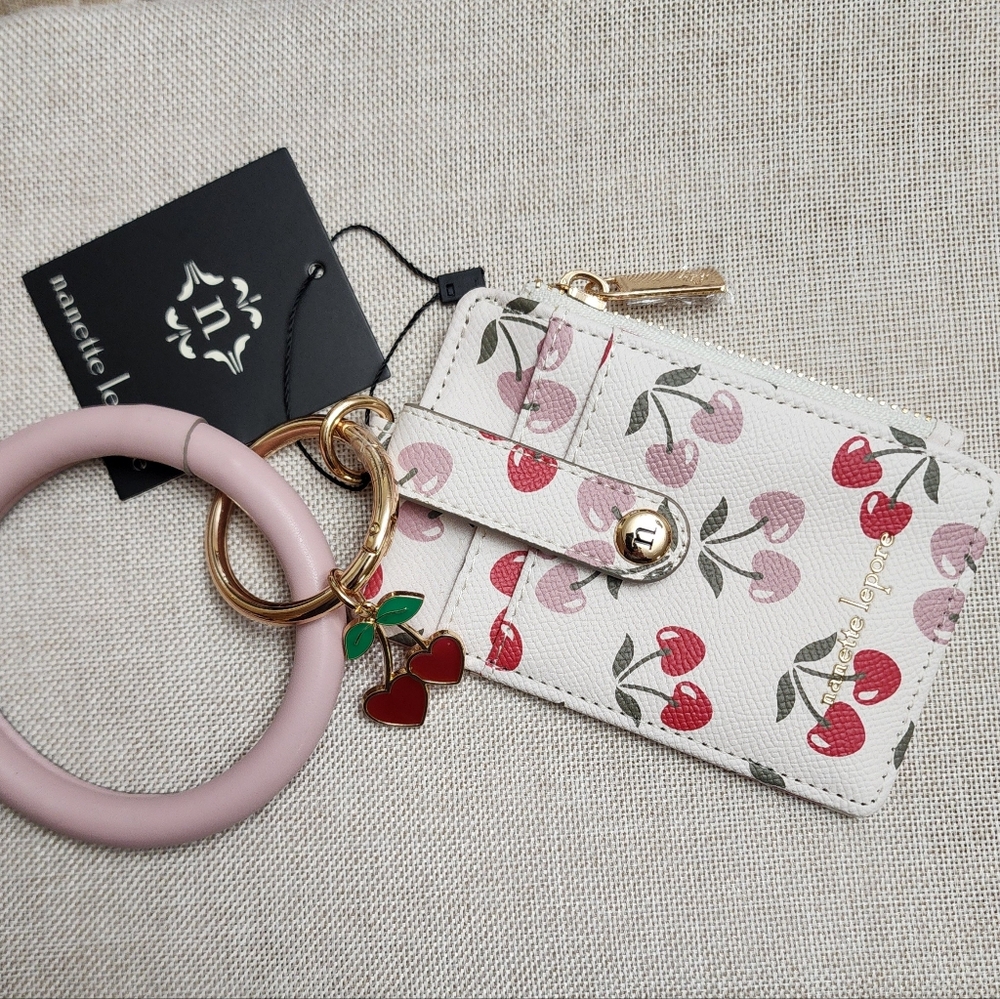 New Nanette Lepore Candi Bracelet Card Holder Wallet Cherry Hearts